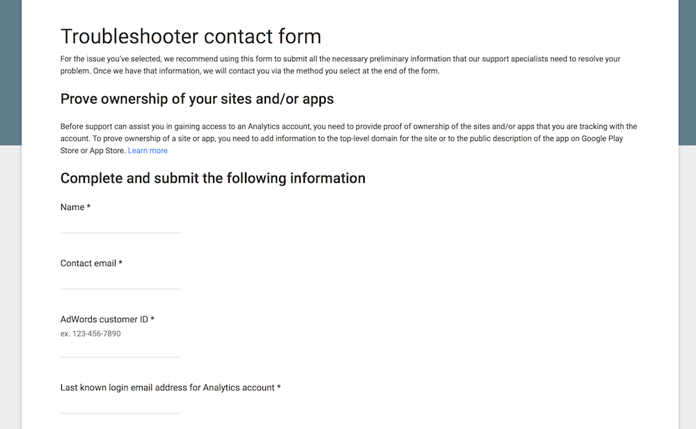 Google Analytics troubleshoot contact form