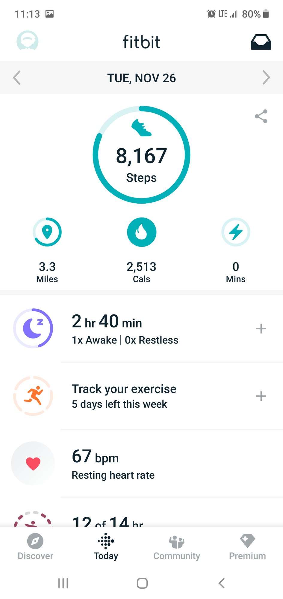 Screenshot from Fitbit